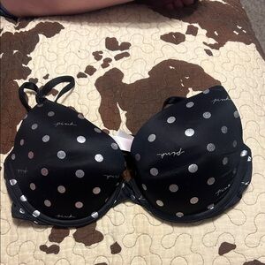 PINK Victoria's Secret Black Bra with Silver Dots